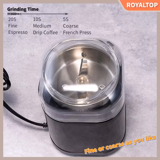 200 W schnelle elektrische Mini-Mühle aus Kunststoff, quadratisch, 12,7 cm, für Kaffeebohnen, Gewürze, Getreidemühle mit Edelstahlschüssel und Klinge